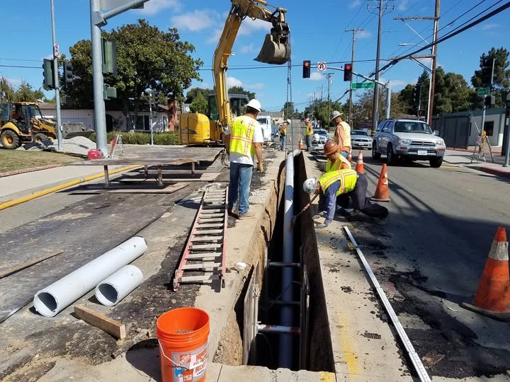 Sewer line replacement construction in a Castro Valley street